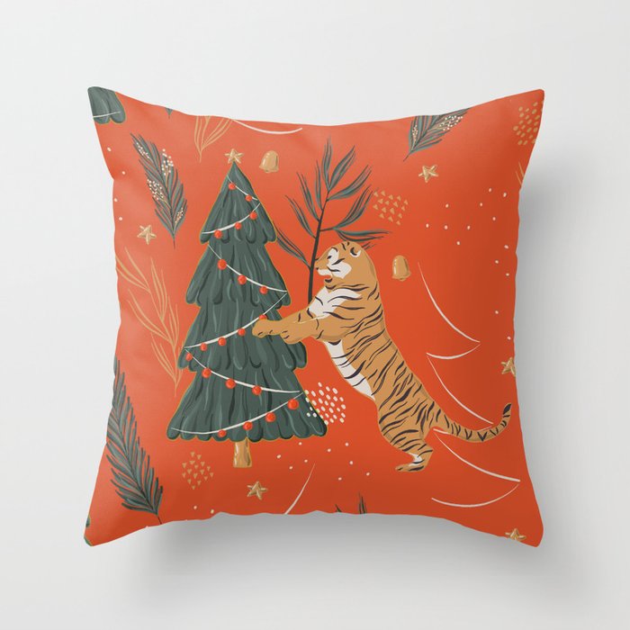 Tigers Christmas Throw Pillow