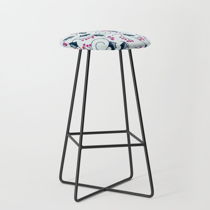 Calm minimal christmas leaves and berries pattern! Bar Stool