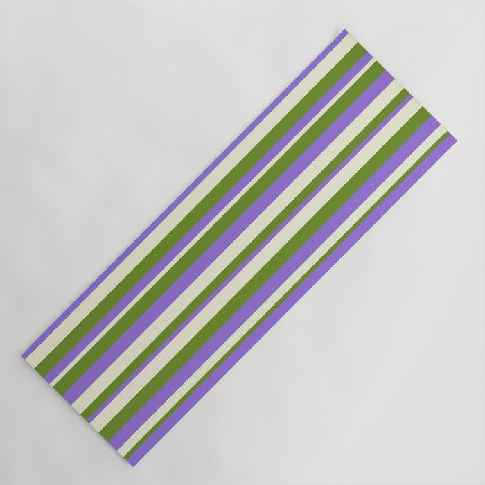 Green, Purple, and Beige Colored Lines Pattern Yoga Mat