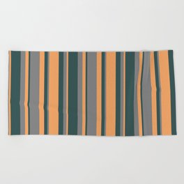 [ Thumbnail: Grey, Dark Slate Gray & Brown Colored Lined/Striped Pattern Beach Towel ]