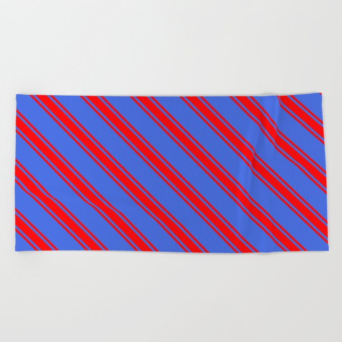Royal Blue and Red Colored Lined/Striped Pattern Beach Towel