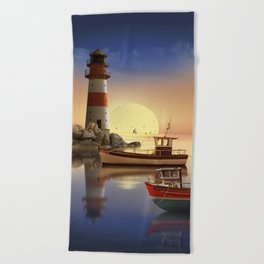 Morning at the lighthouse Beach Towel