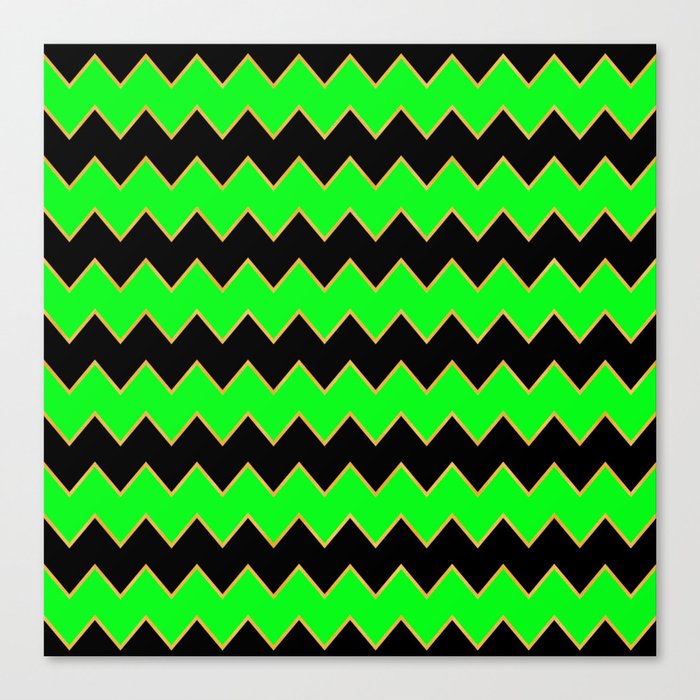 Neon Gold Green Modern Zig-Zag Line Collection Canvas Print