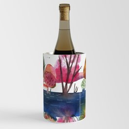 River Landscape Watercolor Painting Wine Chiller