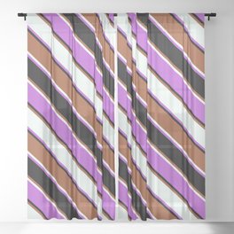 [ Thumbnail: Sienna, Mint Cream, Orchid & Black Colored Pattern of Stripes Sheer Curtain ]