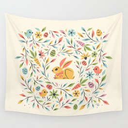 Spring in Bloom Wall Tapestry | Cute, Eastereggs, Nursery, Seasonal, Digital, Curated, Chicks, Wreath, Easter, Painting 