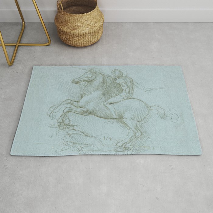 Mounted soldier on Horseback by Leonardo Da Vinci Rug