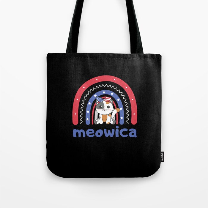 Cat For The Fourth Of July Usa Rainbow Meowica Tote Bag