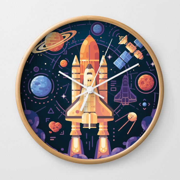 Space Rocket in Solar System Wall Clock