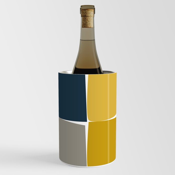 Flux Minimalist Midcentury Modern Check Grid Pattern in Mustard Ochre Navy Blue Gray White Wine Chiller