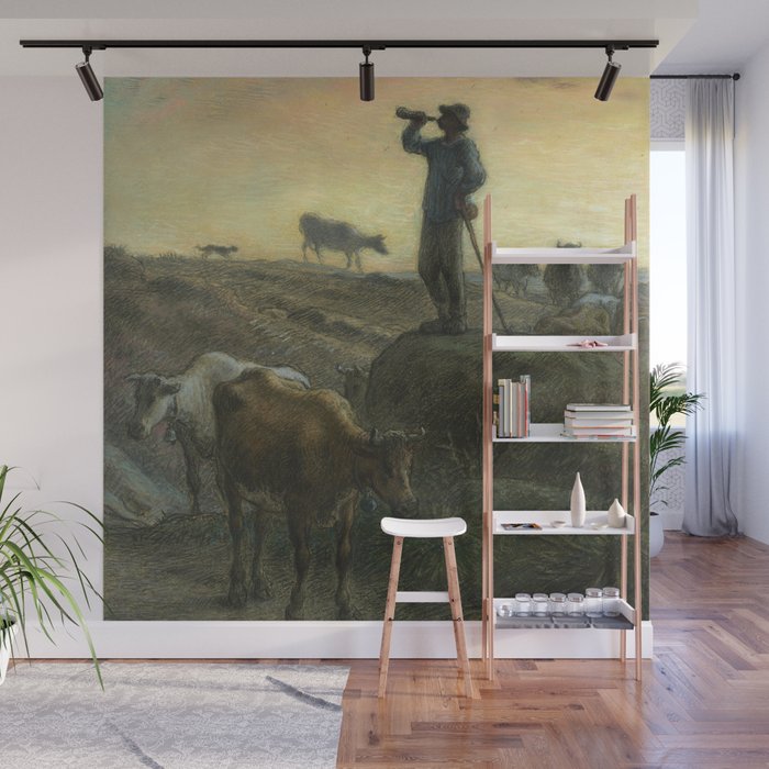 Jean-François Millet "Calling Home the Cows" charcoal drawing Wall Mural