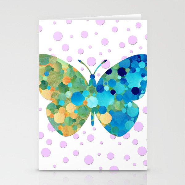 Big Whimsical Butterfly Two Mosaic Happy Art Stationery Cards