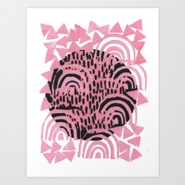 Pink and Black Block Print Art Print