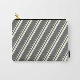 [ Thumbnail: Beige & Dim Grey Colored Striped/Lined Pattern Carry-All Pouch ]