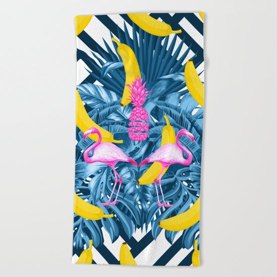 tropical banana fun Beach Towel