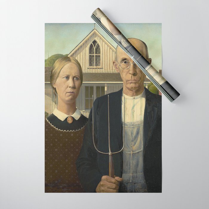 American Gothic Grant Wood Wrapping Paper By Iconicpaintings
