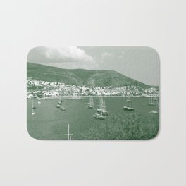 Duo color vintage Bodrum summer sea view with sailing boats from St.Peter's Castle Bath Mat