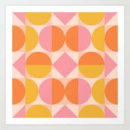 Mid Century Modern Geometric Abstract 833 Orange Pink and Yellow Art Print