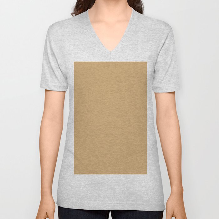 Mid-tone Golden Brown Solid Color Pairs PPG Drops Of Honey PPG1090-4 - All One Single Hue Colour V Neck T Shirt