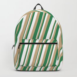 [ Thumbnail: Tan, Sea Green, and White Colored Lined Pattern Backpack ]