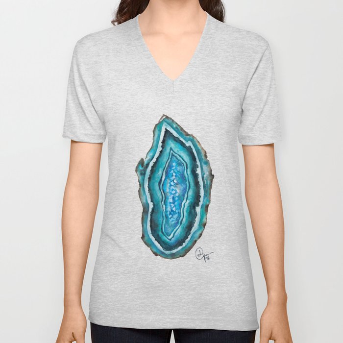 Section of Turquoise Agate V Neck T Shirt