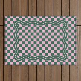 90s Checkerboard - Green Pink Outdoor Rug