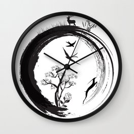 Enso Zen Circle Japanese Symbol Life Nature Tree Wildlife Wall Clock | Animal, Mystic, Black, Enso, Life, Japan, Symbol, Design, Minimalism, Meditation 