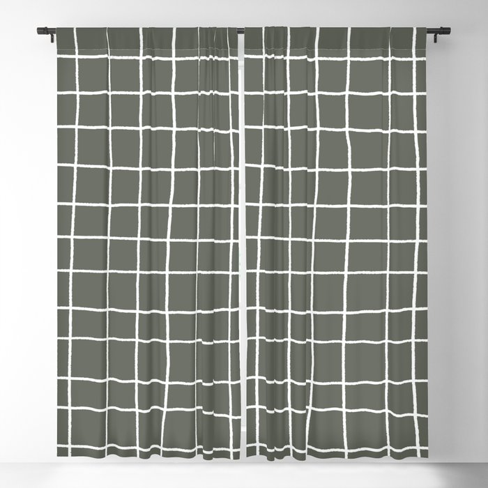 Dark Green White Thin Checkerboard Square Grid Pattern 2023 Color of the Year Valspar Flora 5004-2C Blackout Curtain