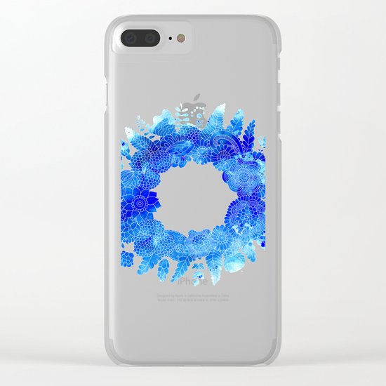 Blue Floral Pattern 02 Clear iPhone Case