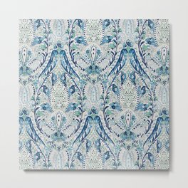 Green Blue Leaf Flower Paisley Metal Print | Tapestry, Bathroom, Eleganza, Elegant, Textile, Spring, Fresh, Paisley, Bedroom, Floral 