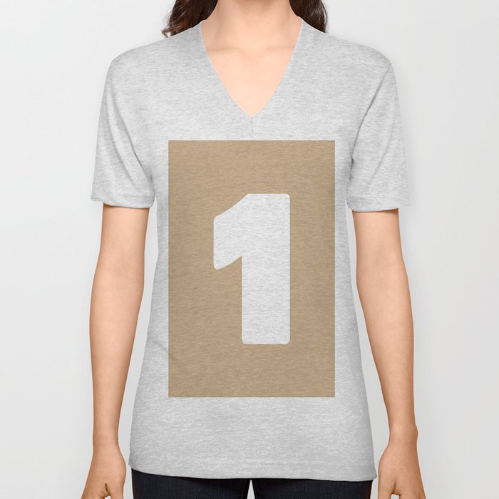 1 (White & Tan Number) V Neck T Shirt