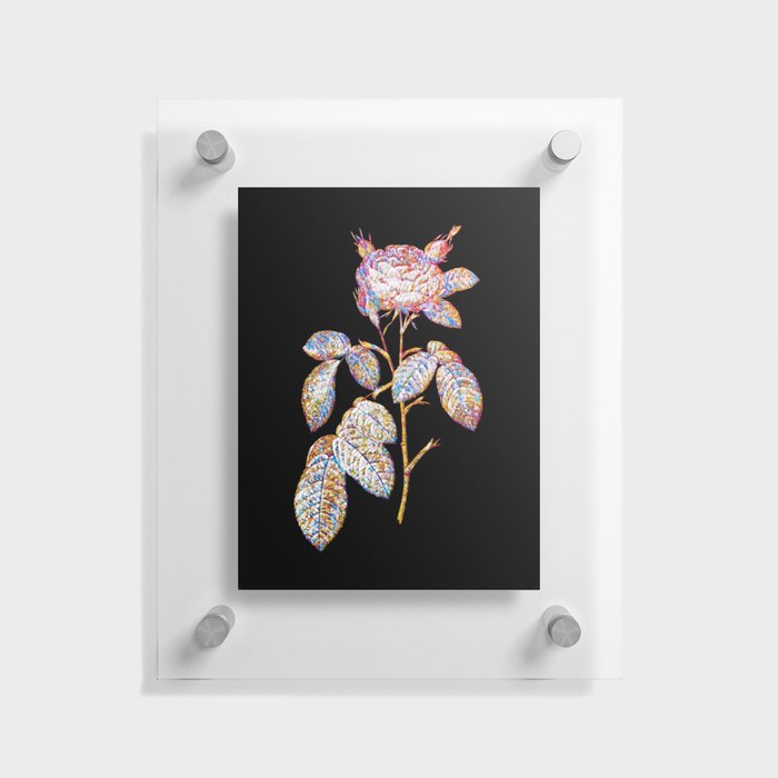 Floral Red Gallic Rose Mosaic on Black Floating Acrylic Print