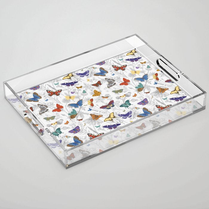 Magical Wild Butterflies Cottage Garden Floral Acrylic Tray