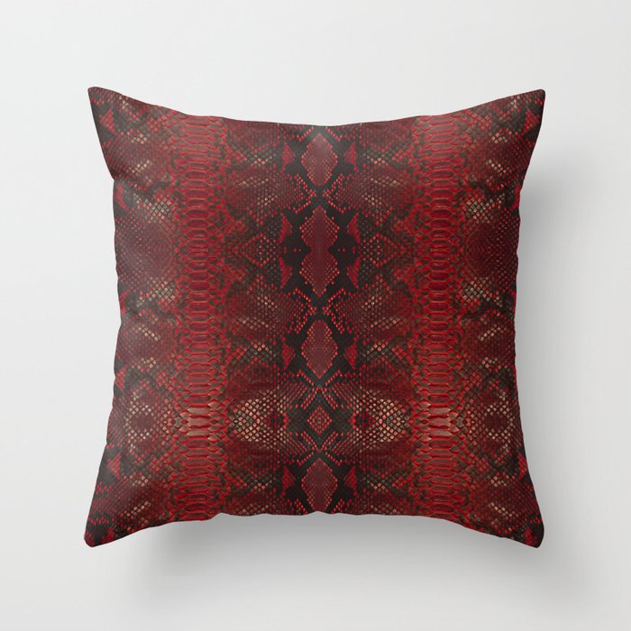Red Python Snakeskin pattern Throw Pillow