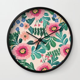 Colorful Tropical Vintage Flowers Abstract Wall Clock