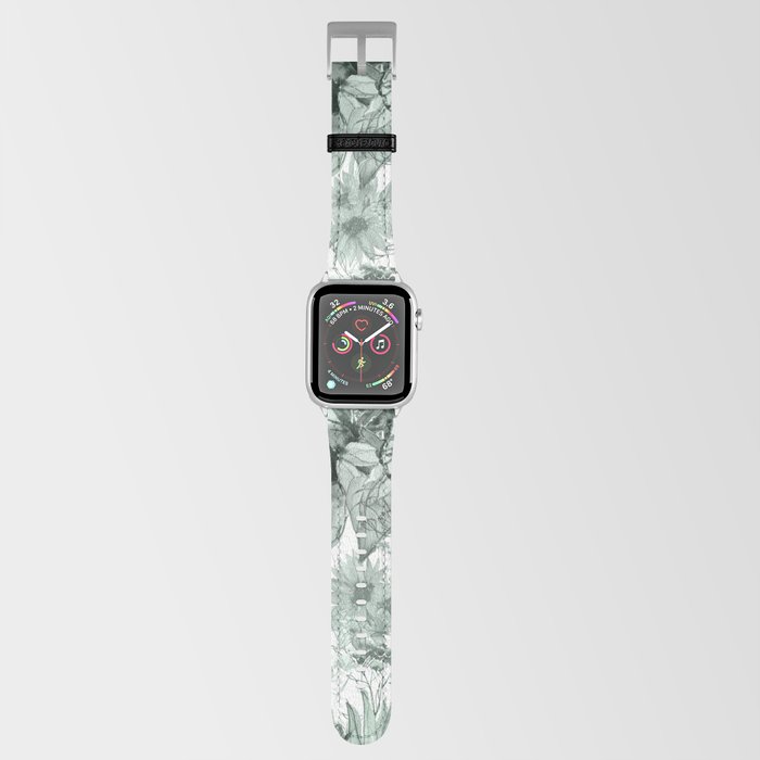 Watercolor mint green black white hand painted floral Apple Watch Band