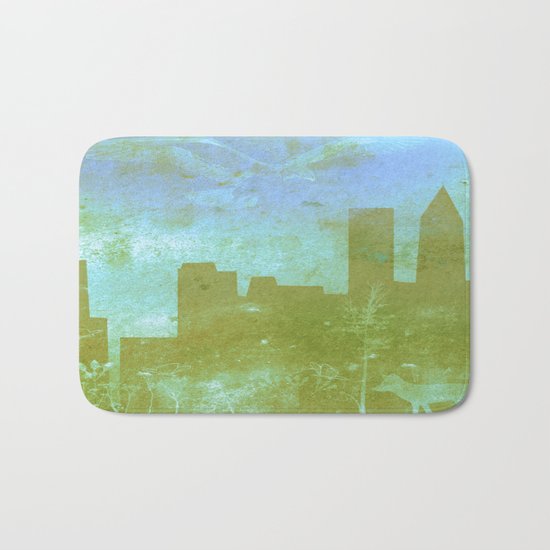 The Hawk and The Fox, town, fox, hawk, blue, white, butterfly Bath Mat