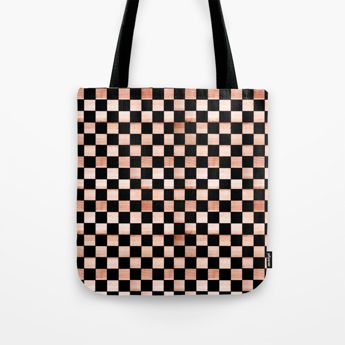 Black and Beige Checker Pattern Tote Bag