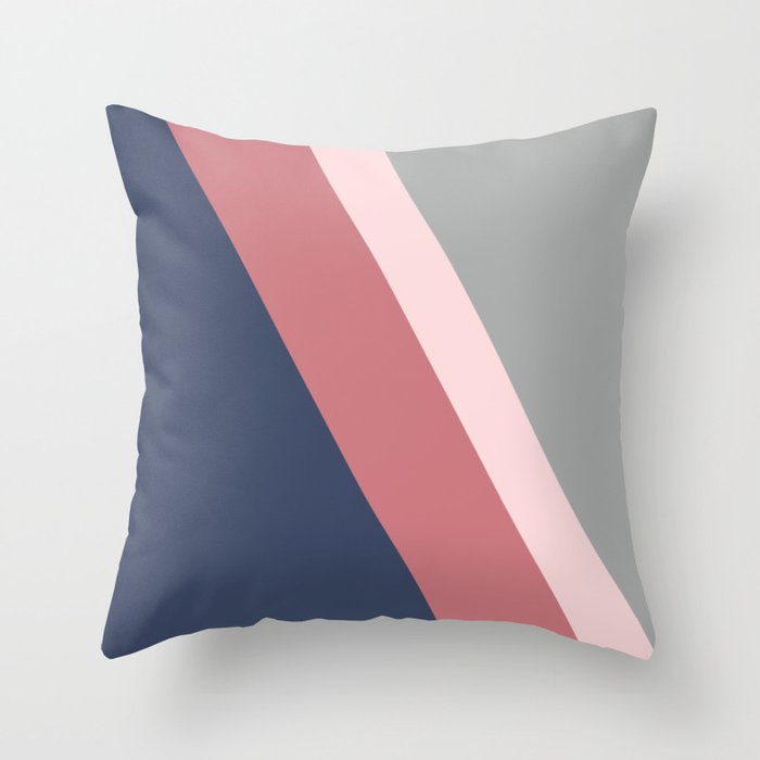 Blue, gray and pink stripes Throw Pillow