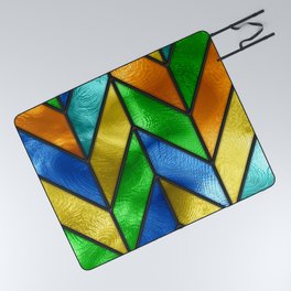 Colored glass seamless texture with chevron pattern, stained glass, 3d illustration Picnic Blanket