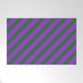 [ Thumbnail: Dark Orchid and Green Colored Striped Pattern Welcome Mat ]