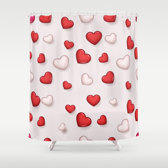 Red White Valentines Love Heart Collection Shower Curtain