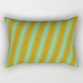 [ Thumbnail: Dark Goldenrod & Aquamarine Colored Striped/Lined Pattern Rectangular Pillow ]