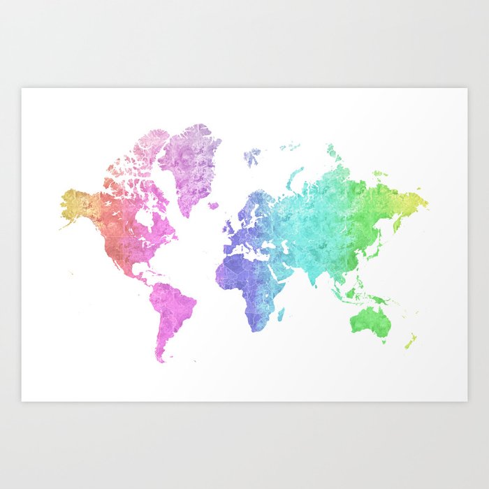 Rainbow World Map In Watercolor Style Jude Art Print By