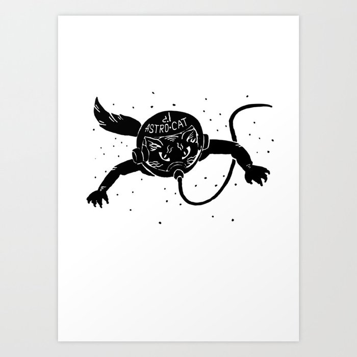 Astro Cat black Art Print