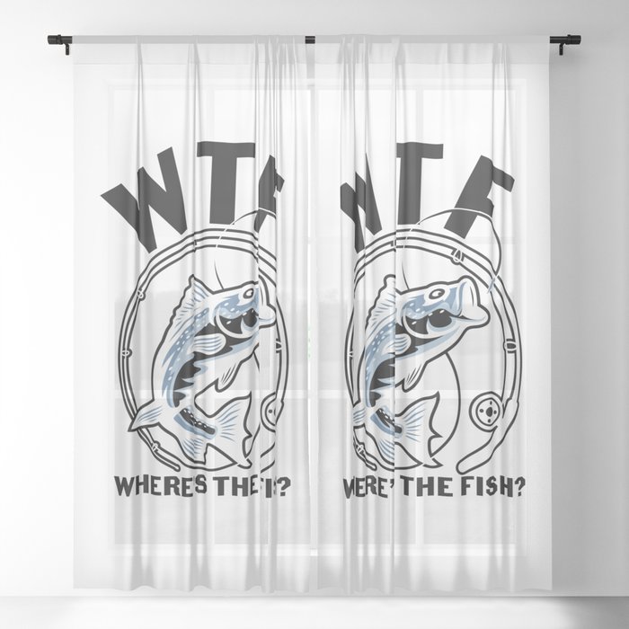 WTF Where's The Fish Funny Fishing Sheer Curtain