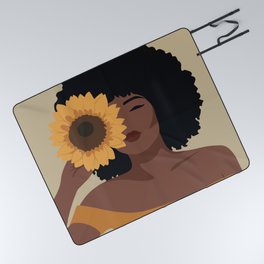 Black woman with sunflower Picnic Blanket