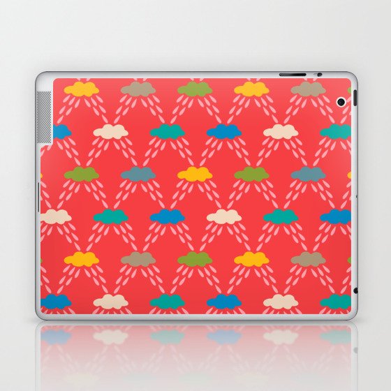 CLOUDBURST in BRIGHT RAINBOW MULTI-COLORS ON RED Rain Clouds Outdoors Weather Laptop & iPad Skin