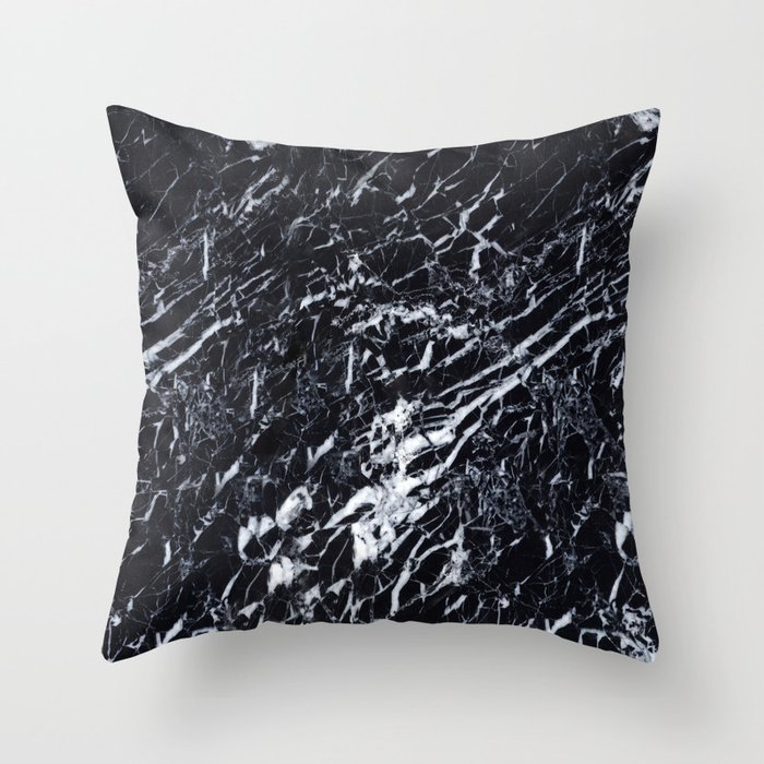 Real Marble Black Throw Pillow