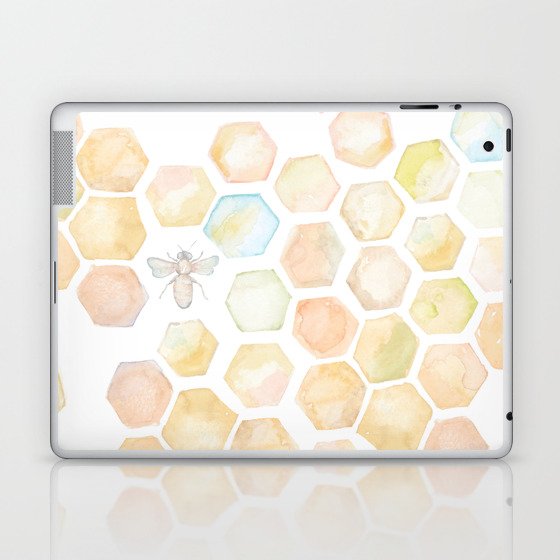 Bee and honeycomb watercolor Laptop & iPad Skin